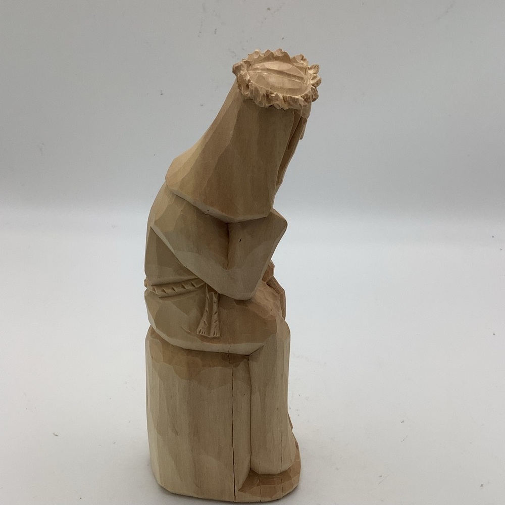 Handcrafted Pensive Jesus Wooden Sculpture - Picture 6 of 12